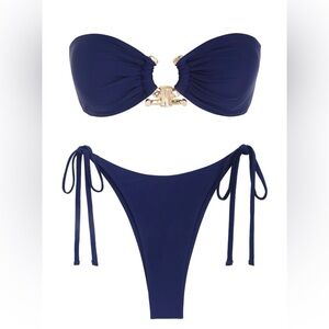 Navy Blue strapless Bikini Set